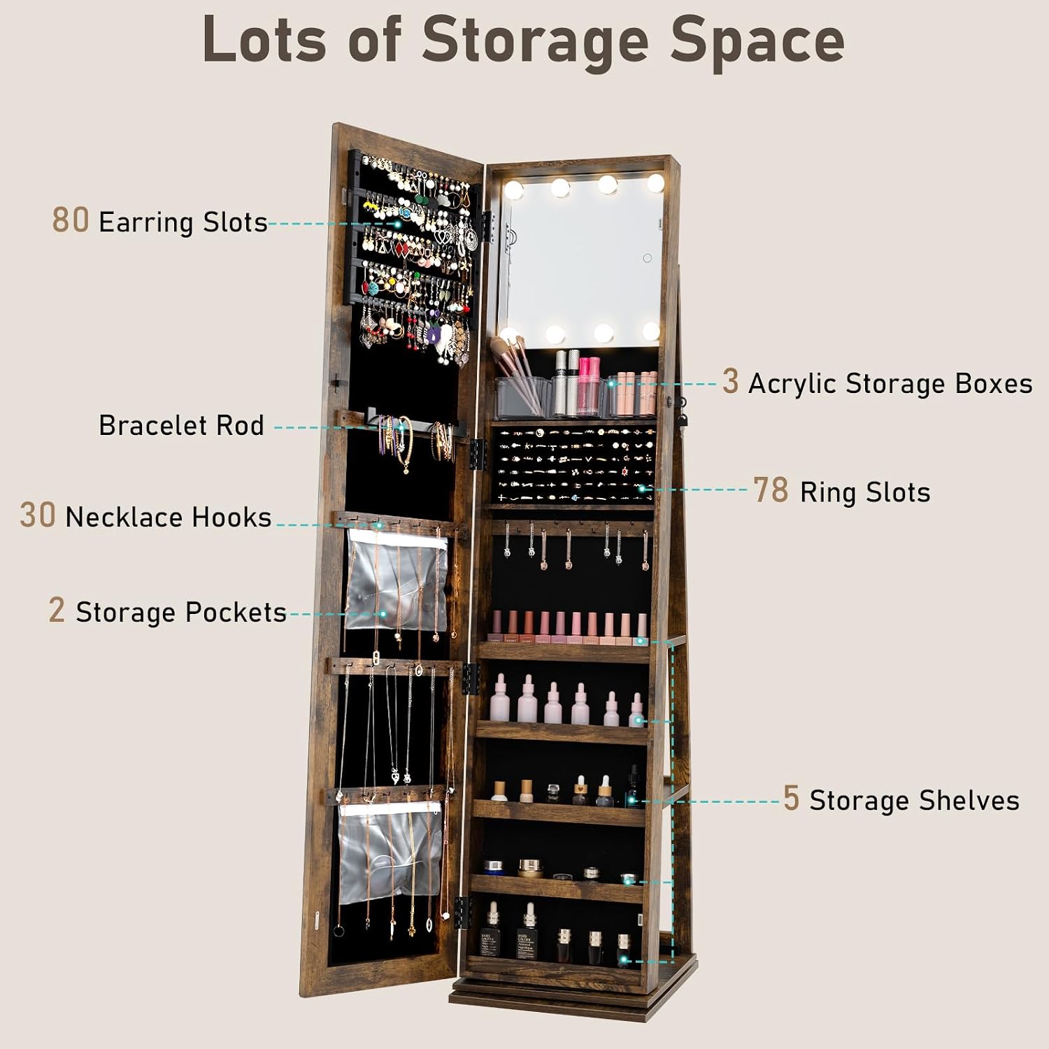 Swivel Jewelry Armoire Full Le - огляд і ціна Full Length Mirror Jewelry Armoire