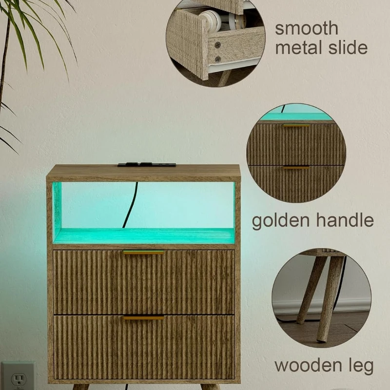 Nightstand Modern 2 Storage Dr - огляд і ціна Solid Wood Nightstand 2 Drawers