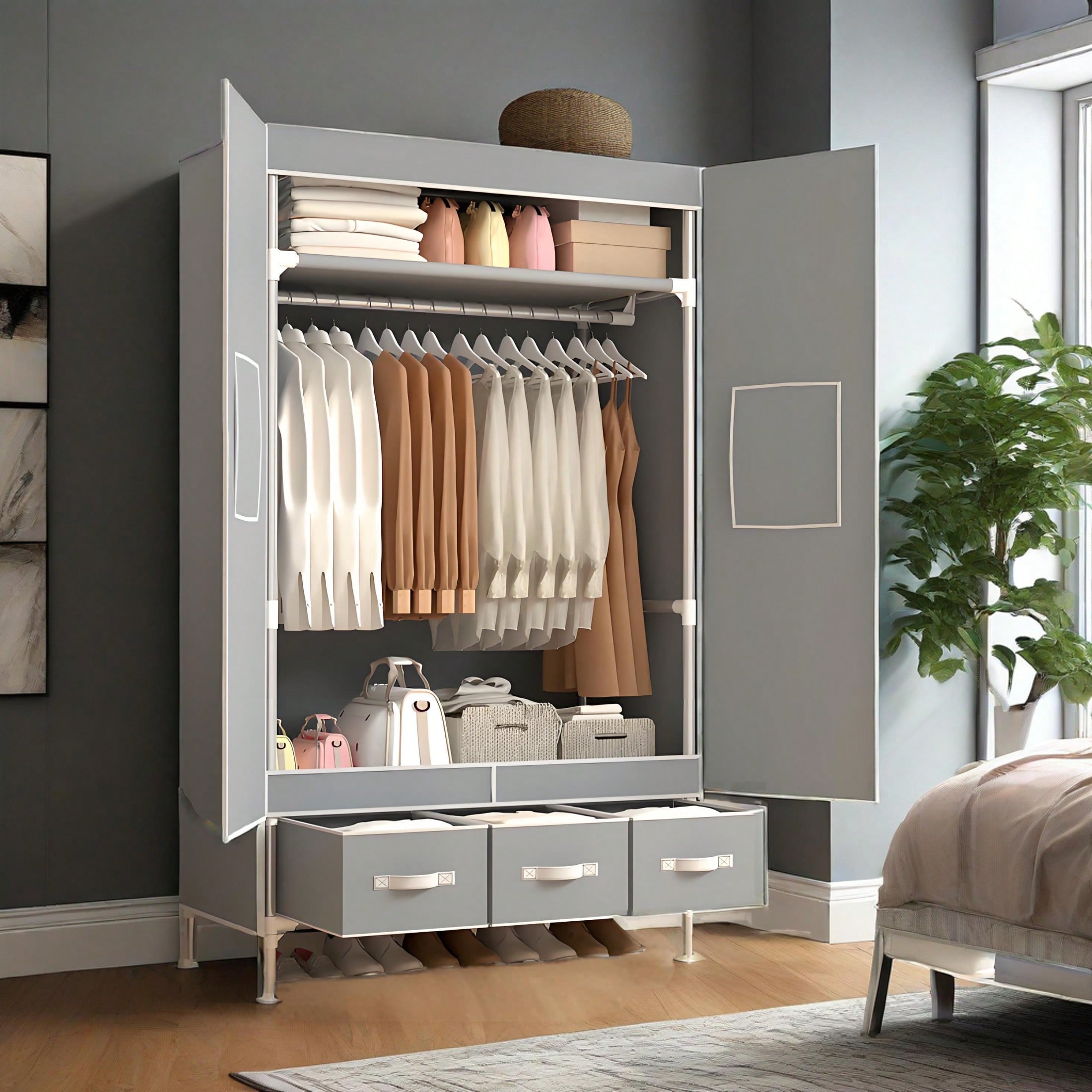 Portable Closet Wardrobe, 57.4 - огляд і ціна Wardrobe Closet Portable Fabric Cover