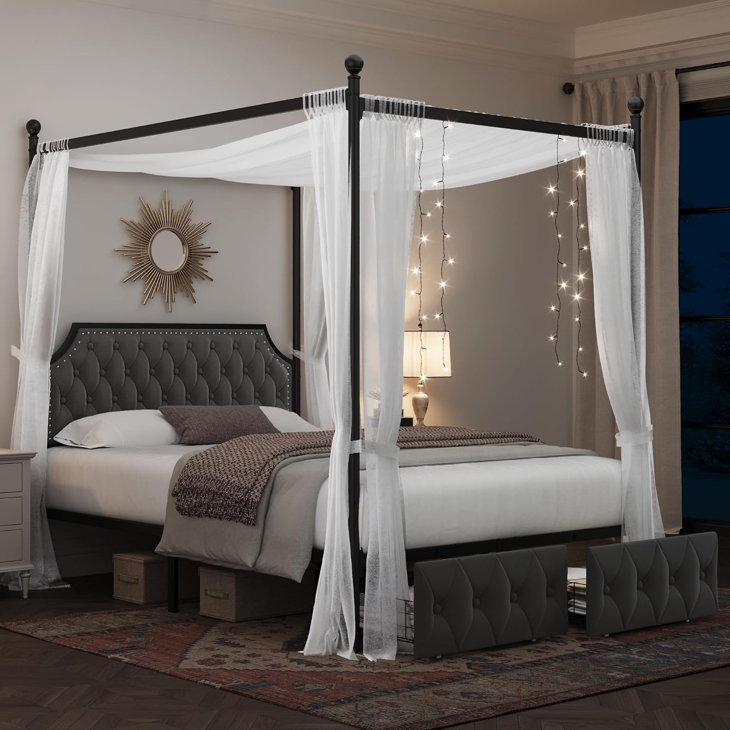 Queen Canopy Bed Frame with St - огляд і ціна Canopy Bed Frame Metal Queen