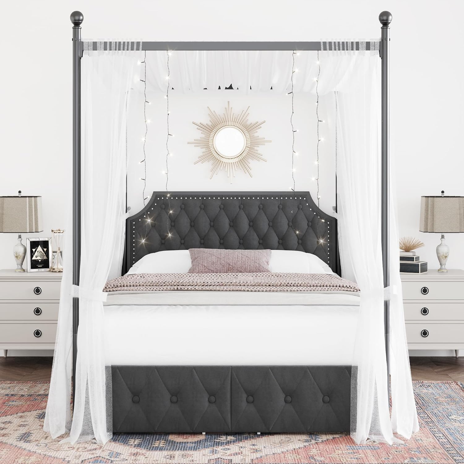 Queen Canopy Bed Frame with St - огляд і ціна Canopy Bed Frame Metal Queen