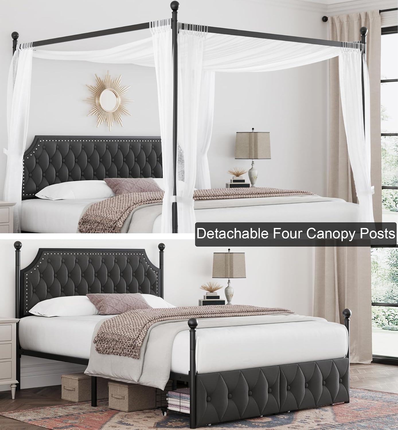 Queen Canopy Bed Frame with St - огляд і ціна Canopy Bed Frame Metal Queen