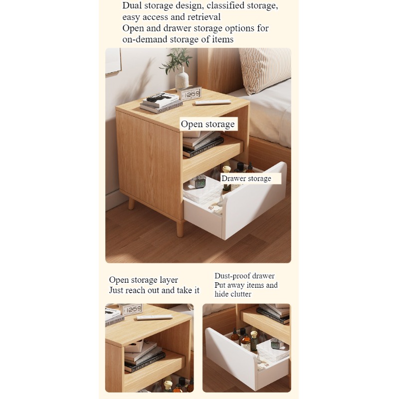 White bedside table Bedroom wi - огляд і ціна Solid Wood Nightstand 2 Drawers