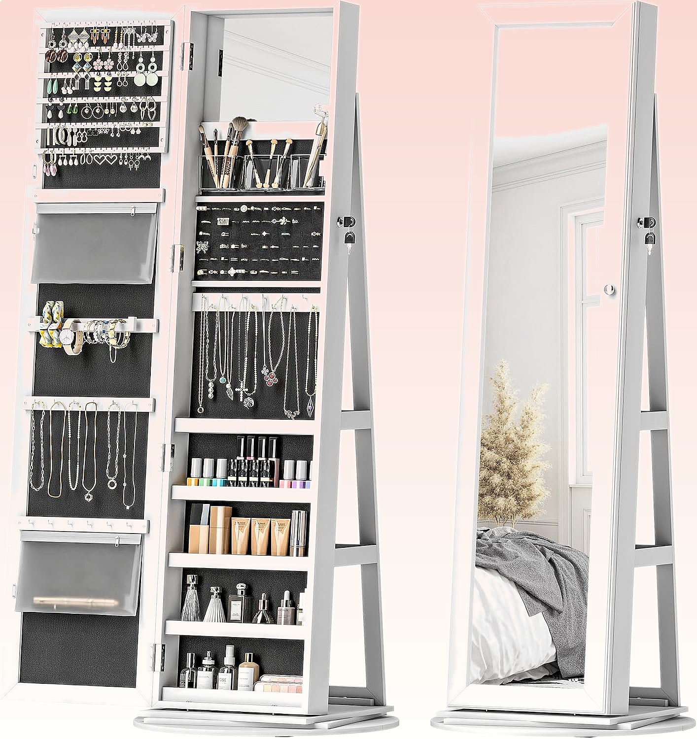 HOMCOM 360° Swivel Lockable Je - огляд і ціна Full Length Mirror Jewelry Armoire