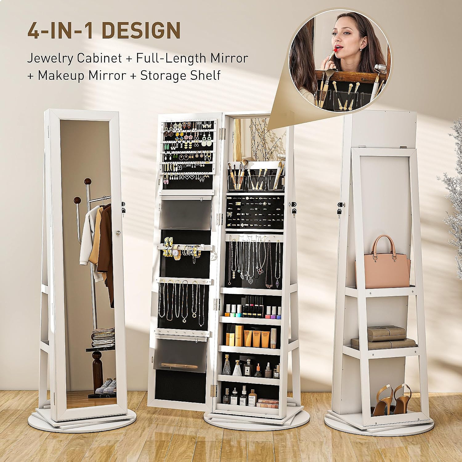 HOMCOM 360° Swivel Lockable Je - огляд і ціна Full Length Mirror Jewelry Armoire