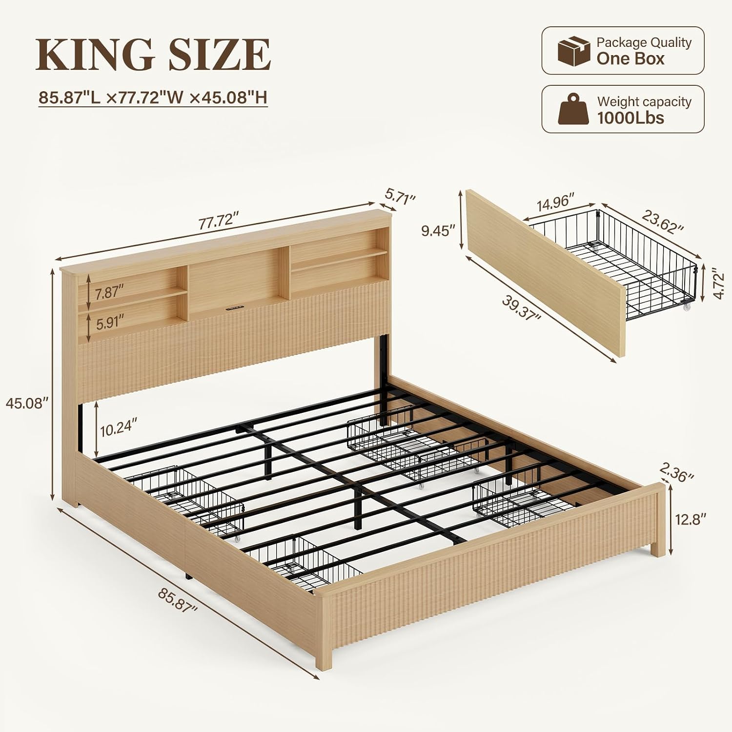 King Size Bed Frame 4 Storage  - огляд і ціна King Size Bed Frame With Storage Drawers