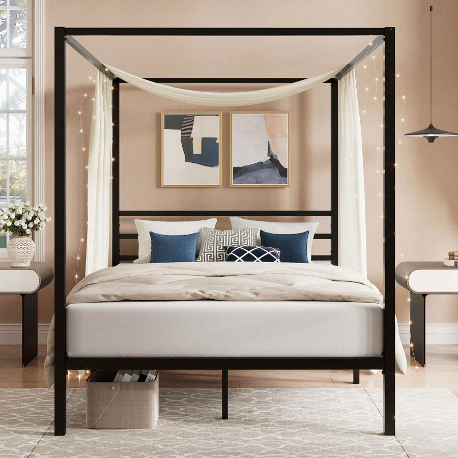 Black Canopy Bed Frame, Full/Q - огляд і ціна Canopy Bed Frame Metal Queen