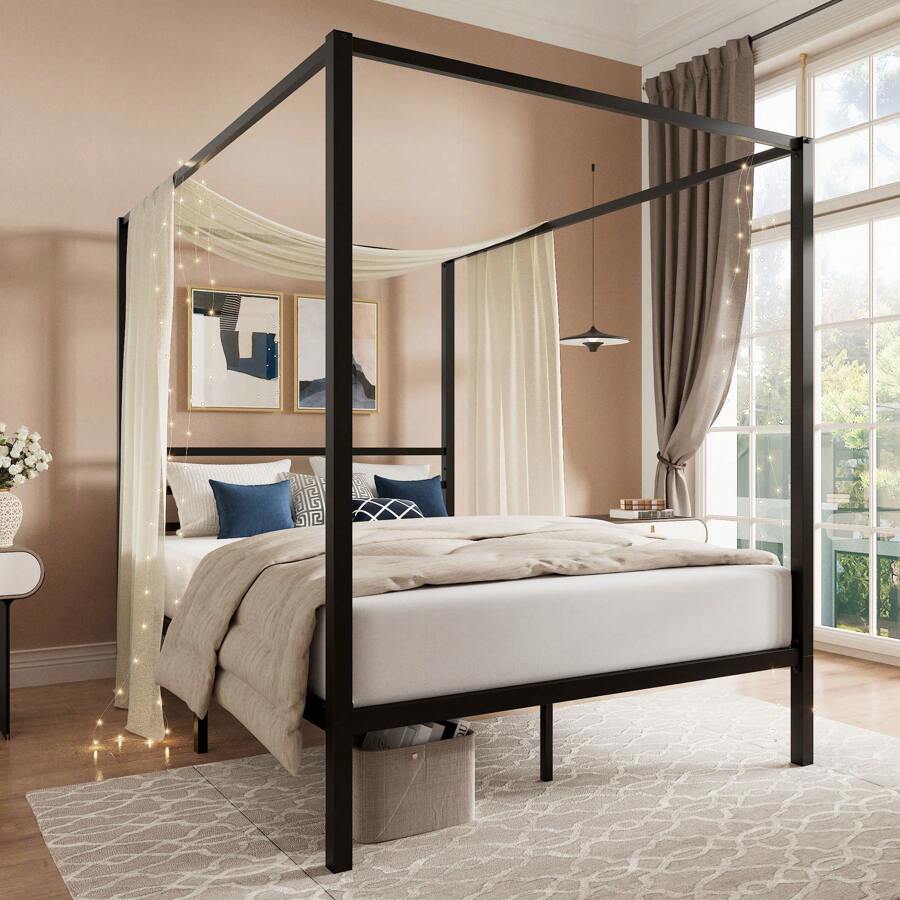 Black Canopy Bed Frame, Full/Q - огляд і ціна Canopy Bed Frame Metal Queen