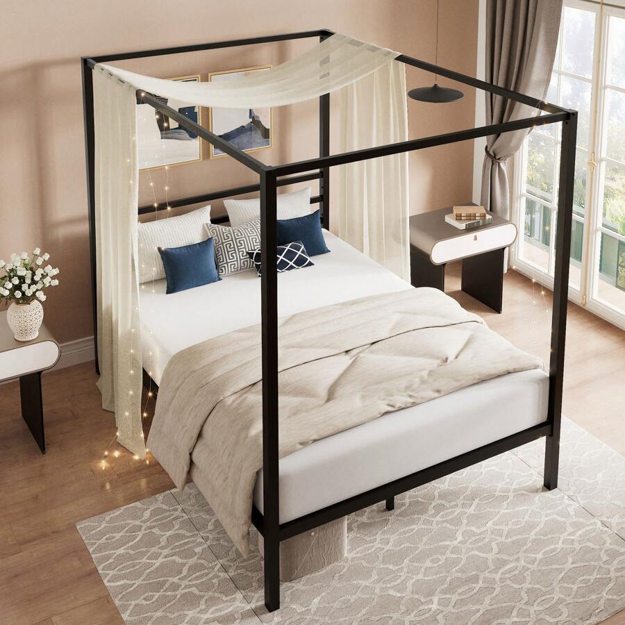 Black Canopy Bed Frame, Full/Q - огляд і ціна Canopy Bed Frame Metal Queen