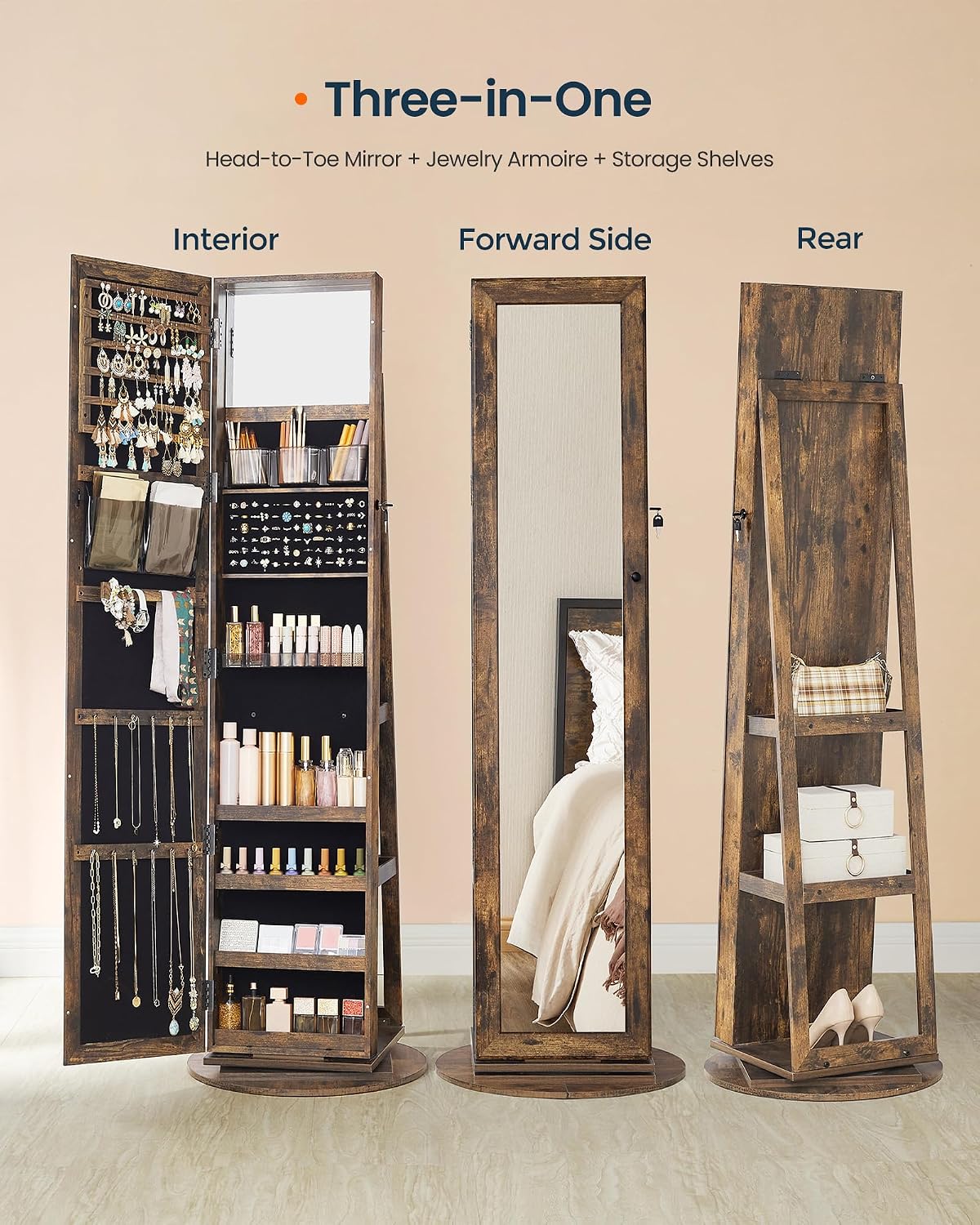 Standing Jewelry Cabinet, Full - огляд і ціна Full Length Mirror Jewelry Armoire