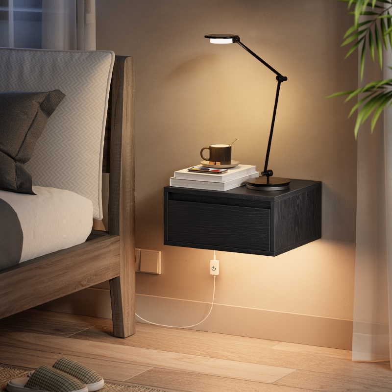 With Drawer LED Light Bedside  - огляд і ціна Floating Nightstand With Led Light