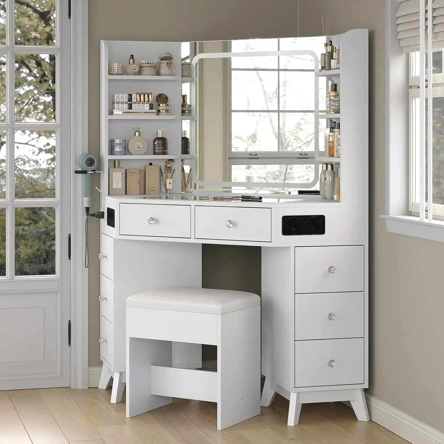 Corner Vanity Desk Speaker Dra - огляд і ціна Dressing Table Vanity With Lighted Mirror