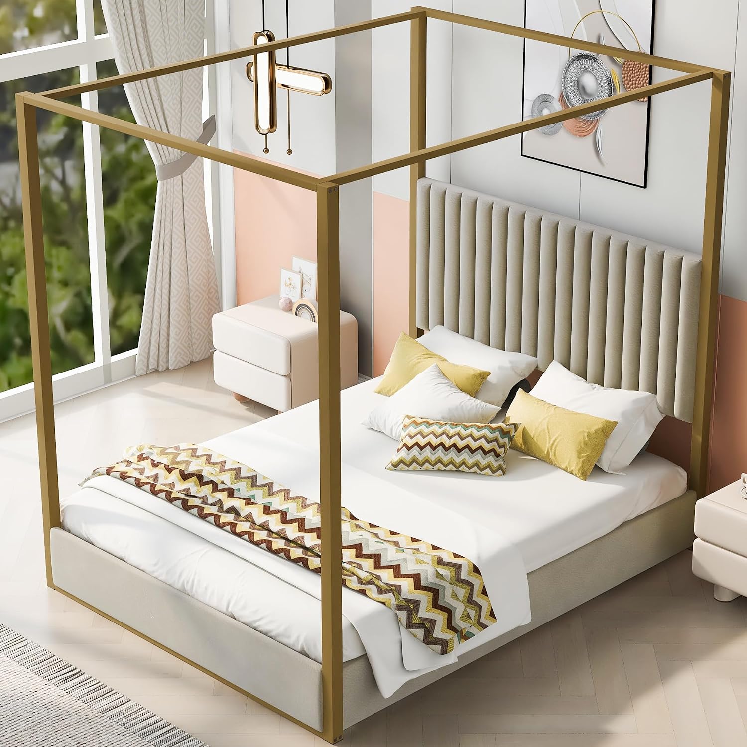 Modern Canopy Platform Bed Que - огляд і ціна Canopy Bed Frame Metal Queen