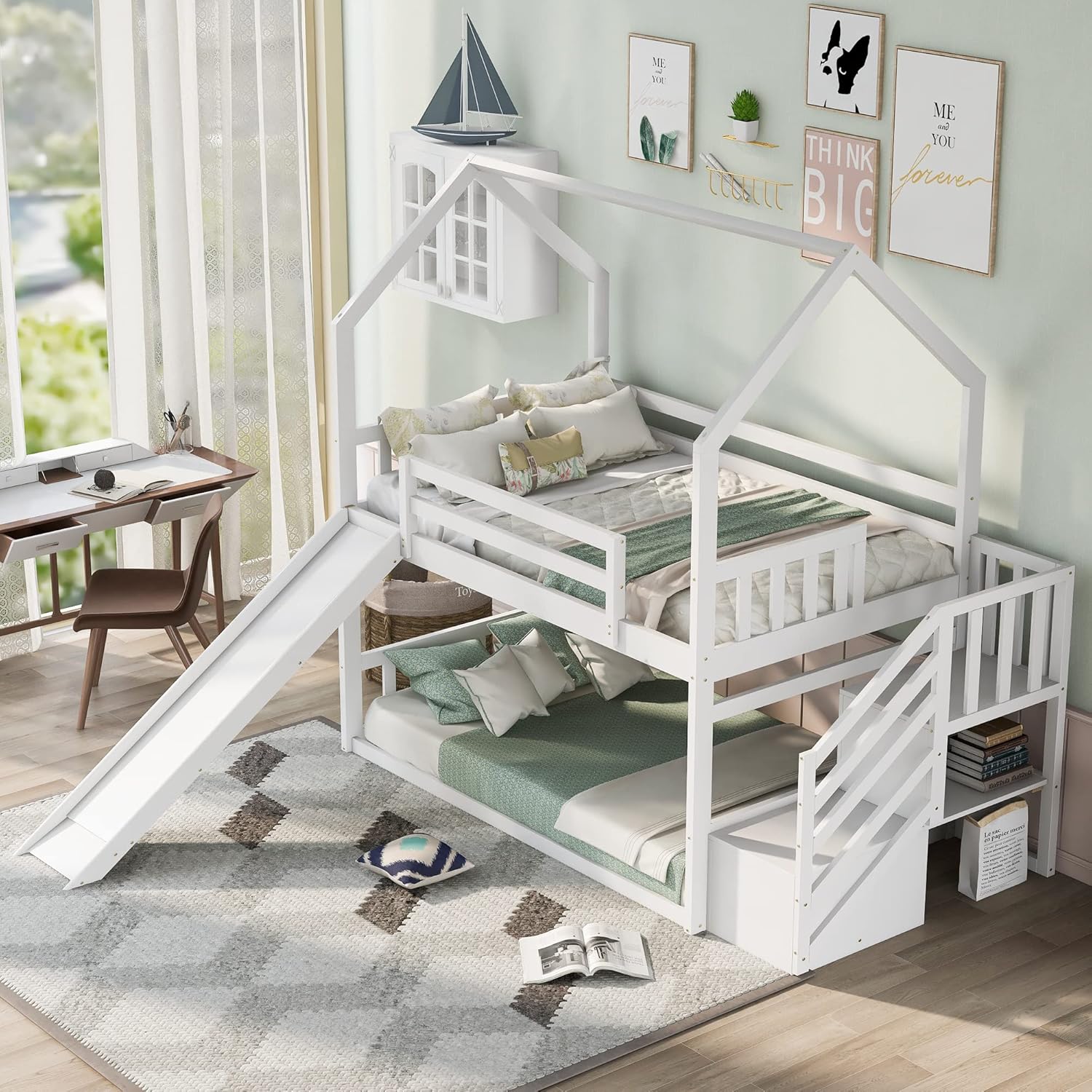 Twin Over Twin Bunk Bed with S - огляд і ціна Bunk Bed With Stairs And Slide