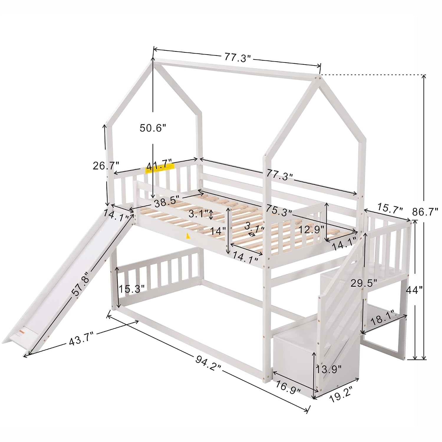 Twin Over Twin Bunk Bed with S - огляд і ціна Bunk Bed With Stairs And Slide
