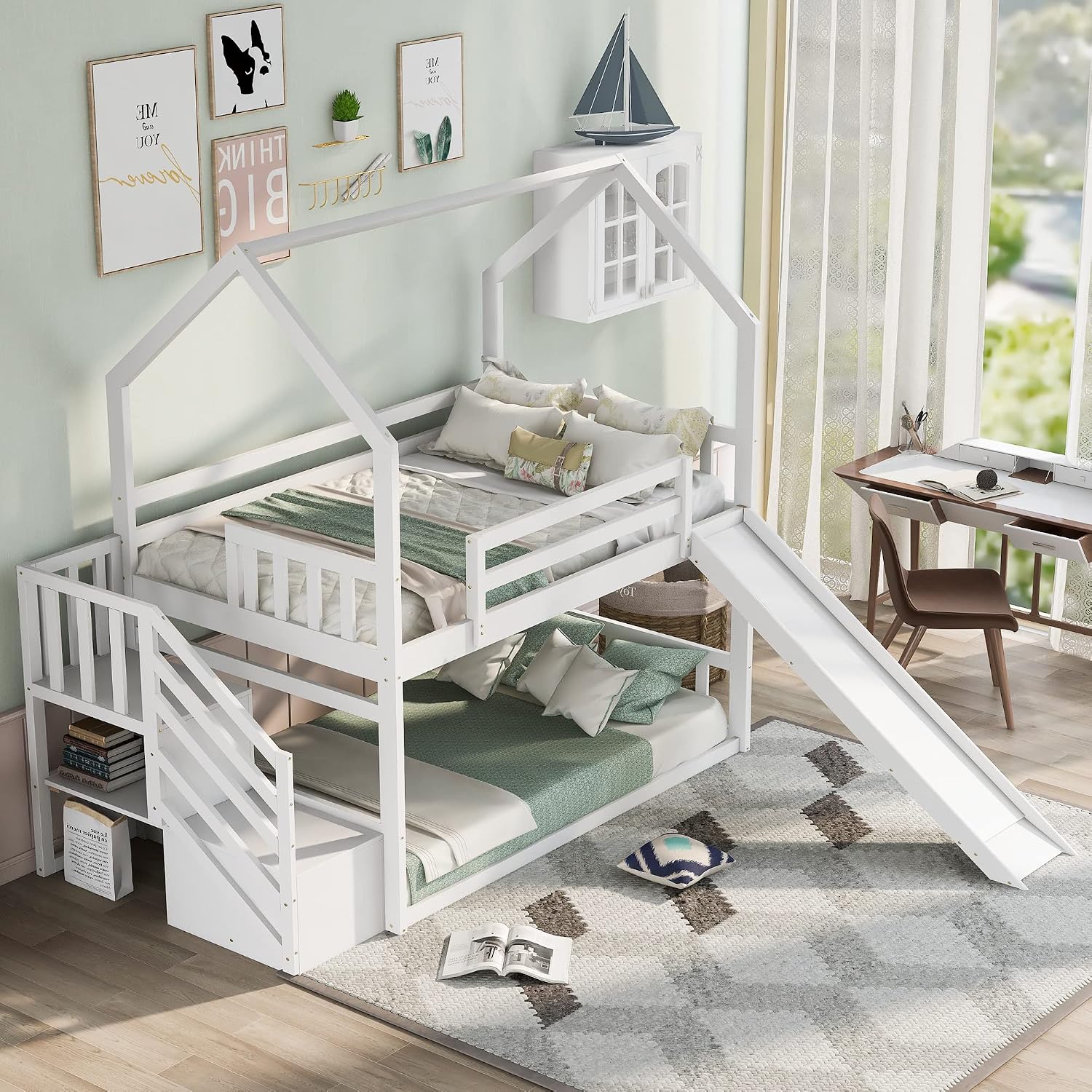 Twin Over Twin Bunk Bed with S - огляд і ціна Bunk Bed With Stairs And Slide