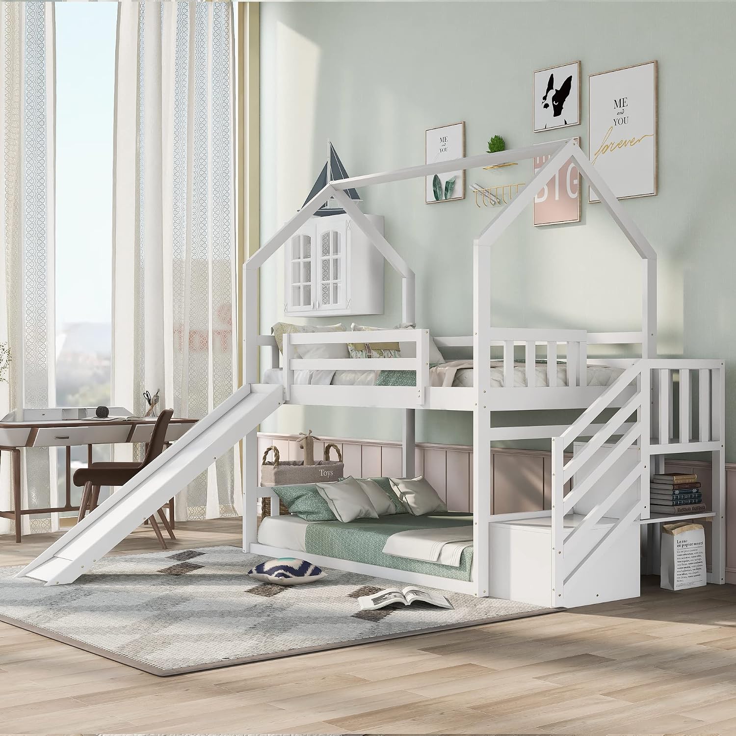 Twin Over Twin Bunk Bed with S - огляд і ціна Bunk Bed With Stairs And Slide