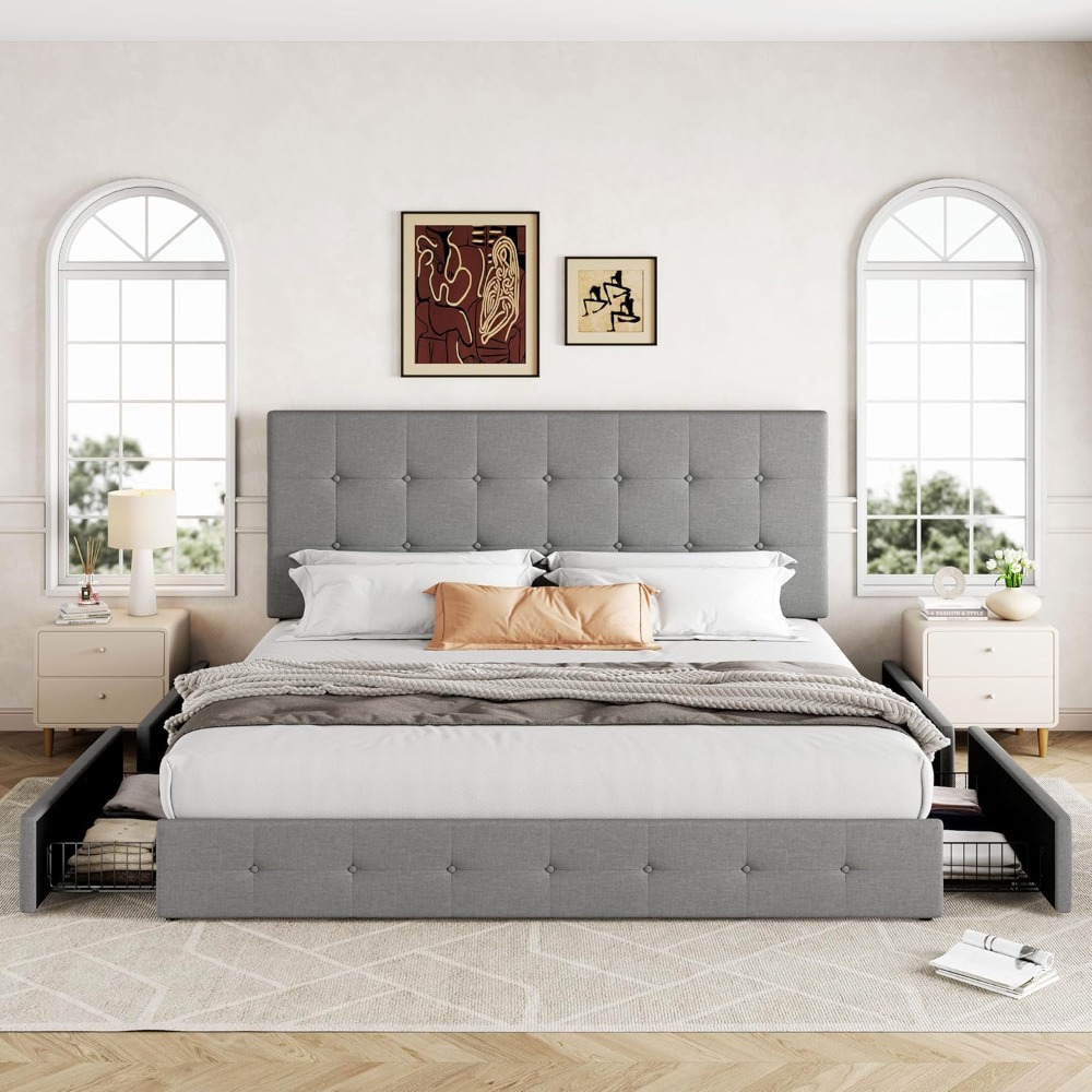 US Shipping King Size Platform - огляд і ціна King Size Bed Frame With Storage Drawers