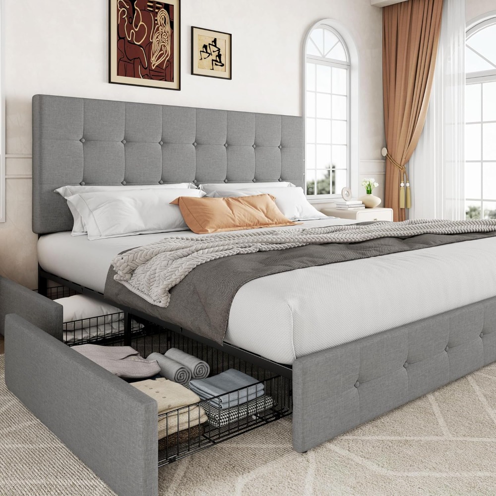 US Shipping King Size Platform - огляд і ціна King Size Bed Frame With Storage Drawers