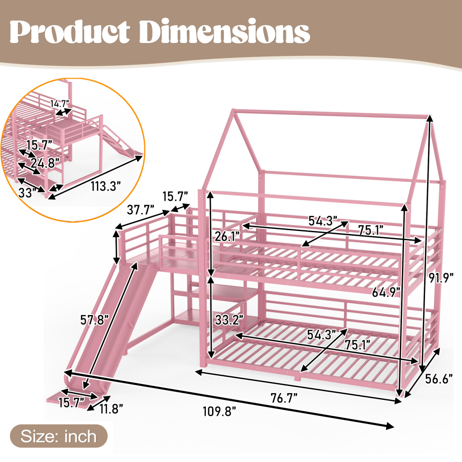 Full Metal House Bunk Bed with - огляд і ціна Bunk Bed With Stairs And Slide