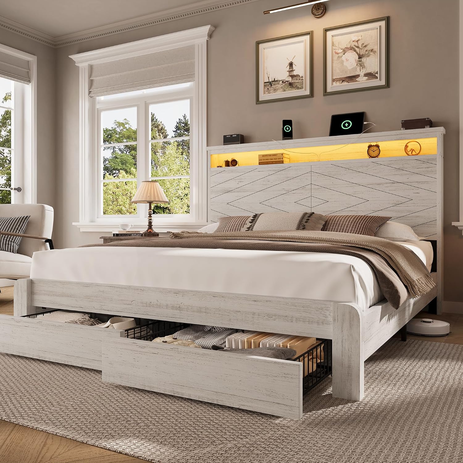 King Size Wooden Platform Bed  - огляд і ціна King Size Bed Frame With Storage Drawers