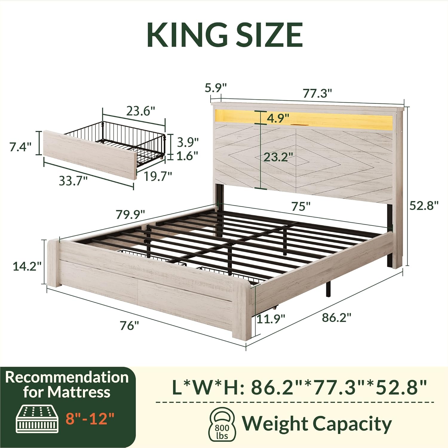 King Size Wooden Platform Bed  - огляд і ціна King Size Bed Frame With Storage Drawers