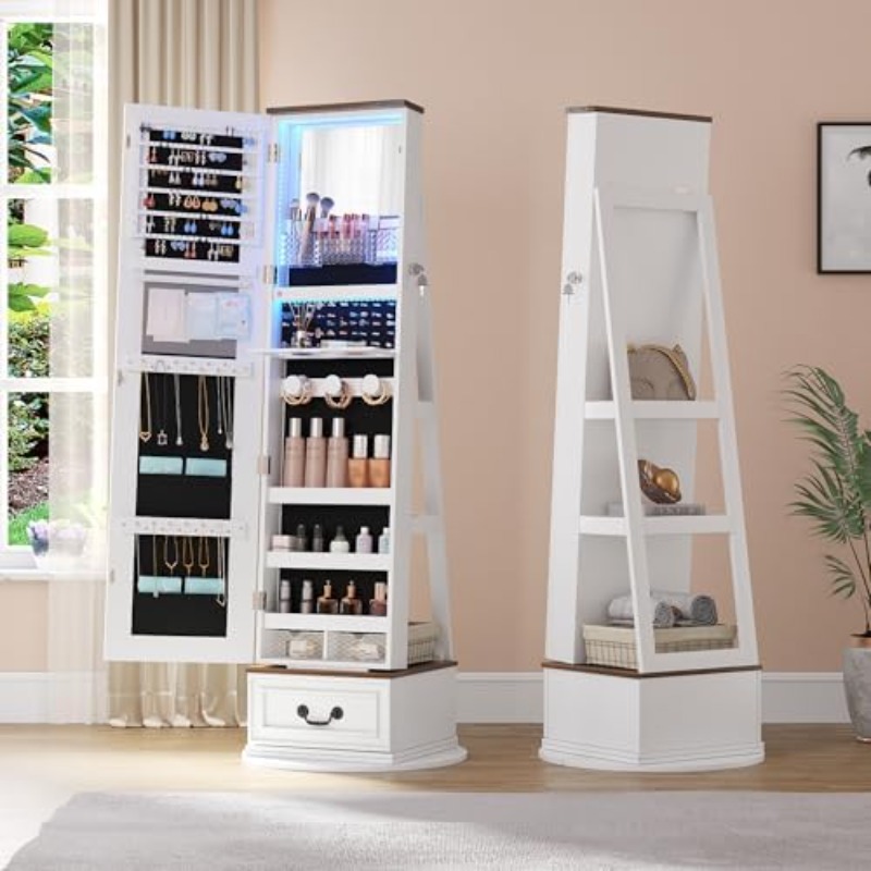 360°Swivel Jewelry Armoire Cab - огляд і ціна Full Length Mirror Jewelry Armoire