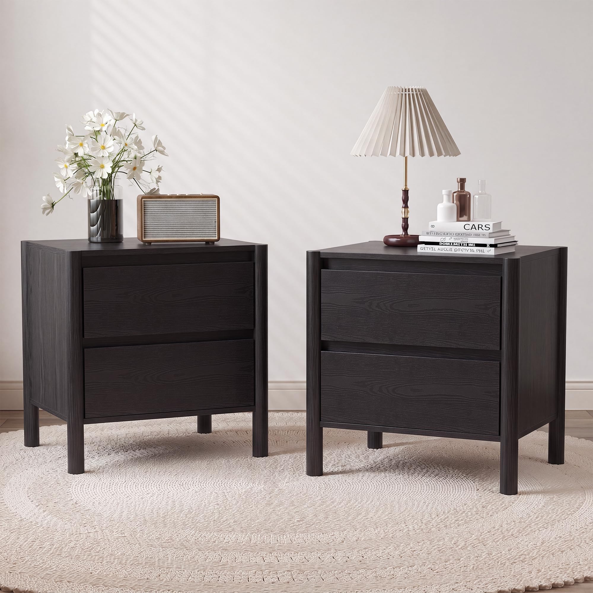 Mid Century Modern Black Night - огляд і ціна Solid Wood Nightstand 2 Drawers
