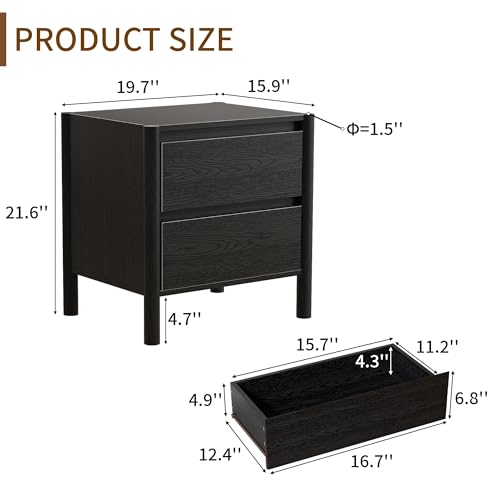 Mid Century Modern Black Night - огляд і ціна Solid Wood Nightstand 2 Drawers