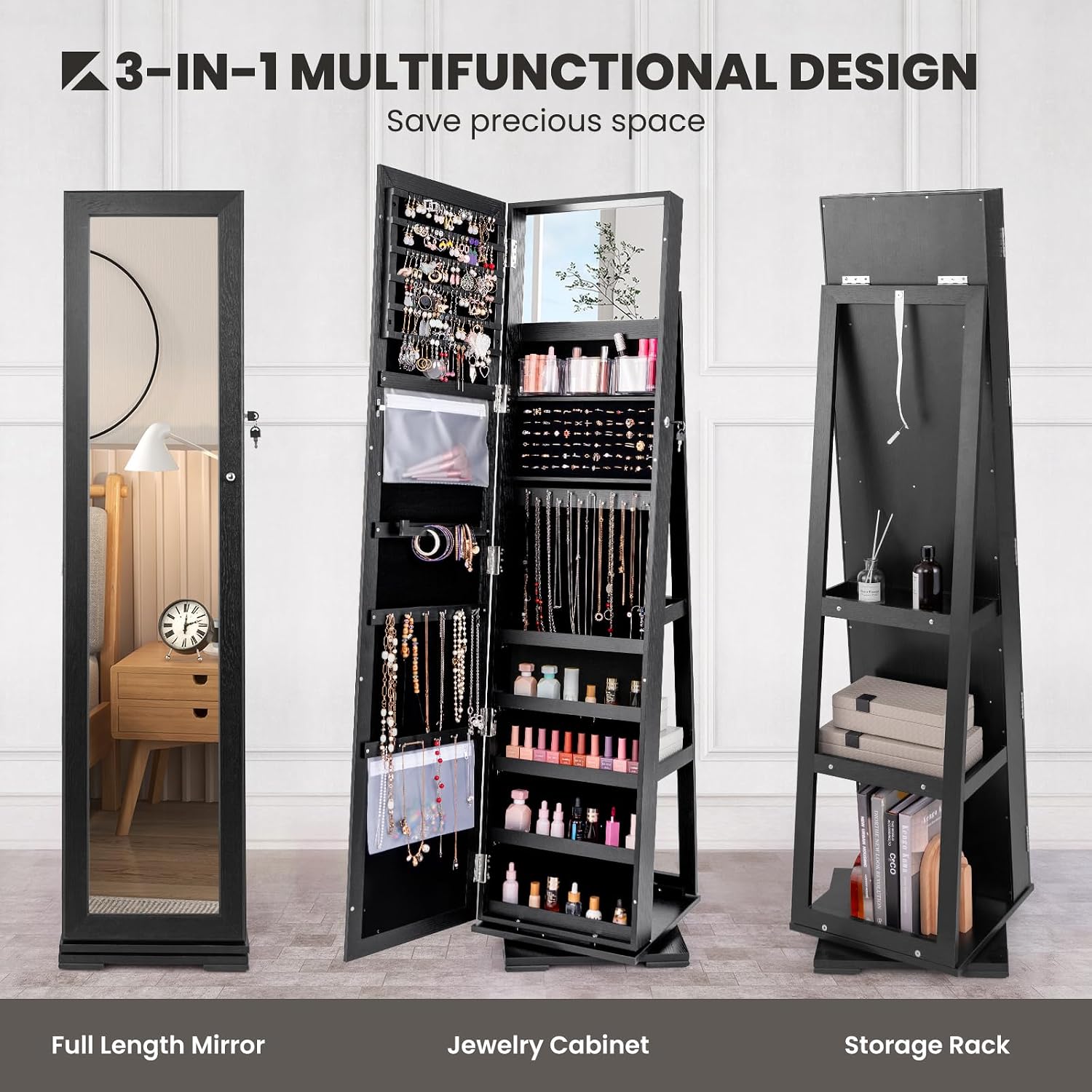 Black Standing Lockable 360 Sw - огляд і ціна Full Length Mirror Jewelry Armoire