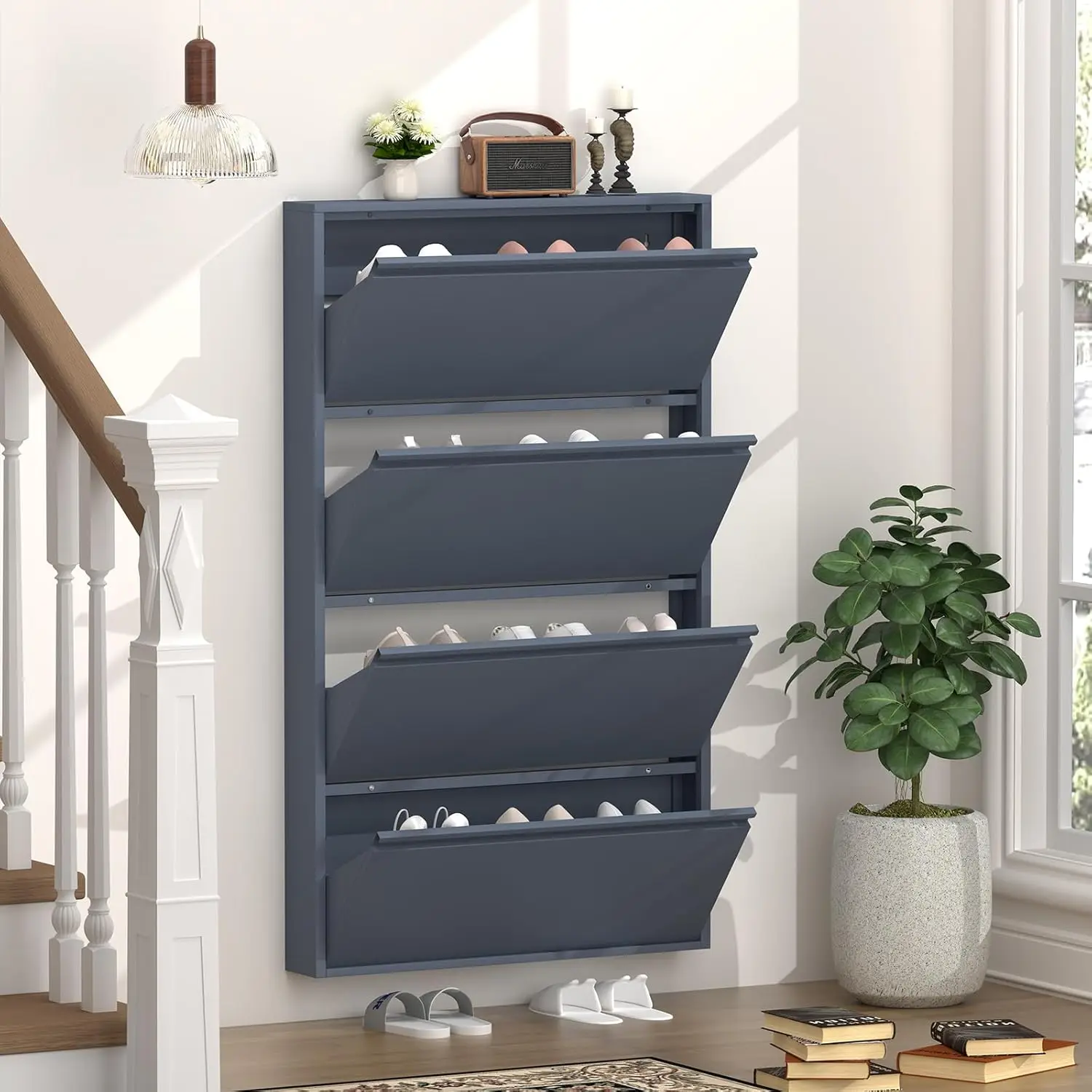 Shoe Cabinet with 4 Flip Drawe - огляд і ціна Shoe Rack Cabinet Narrow Entryway