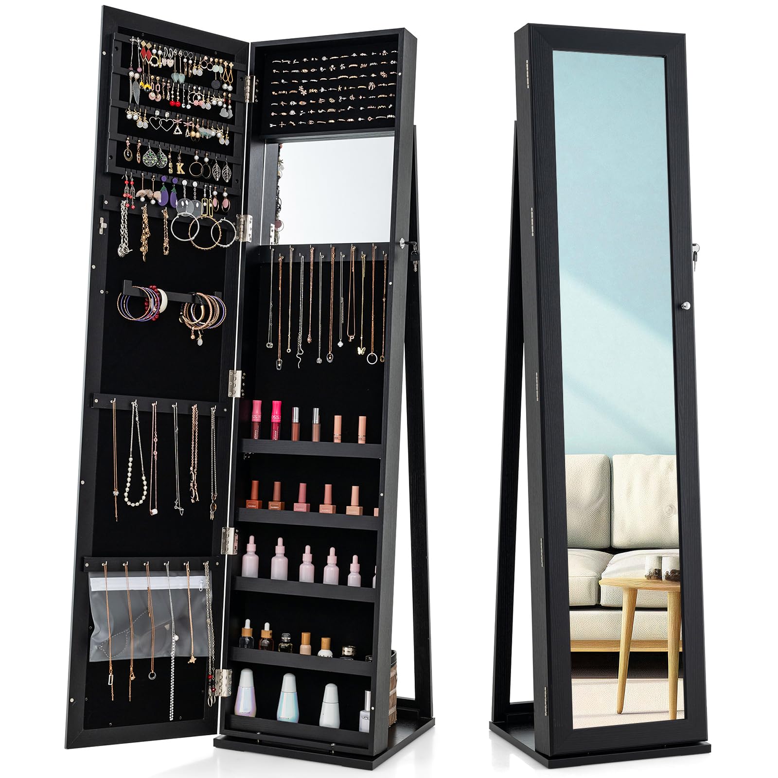 Jewelry Armoire Cabinet with 6 - огляд і ціна Full Length Mirror Jewelry Armoire