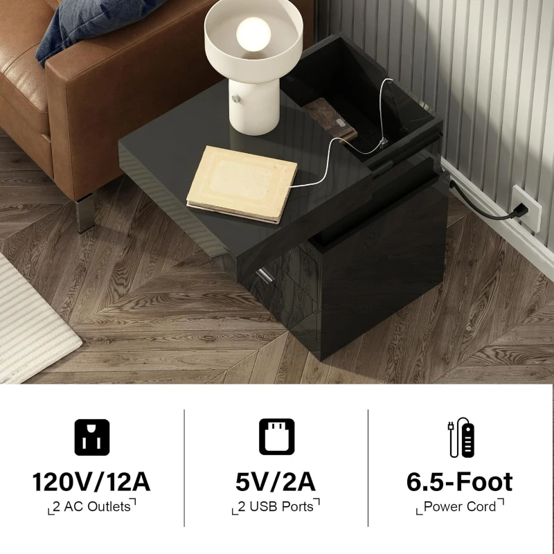 LED Nightstand With Charging S - огляд і ціна Solid Wood Nightstand 2 Drawers