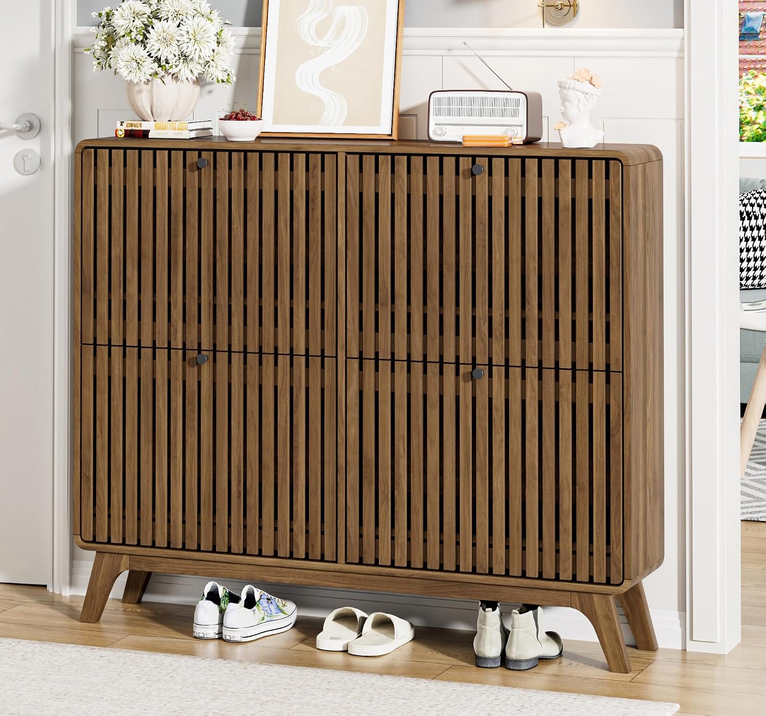 #Large Bamboo Shoe Cabinet wit - огляд і ціна Shoe Rack Cabinet Narrow Entryway