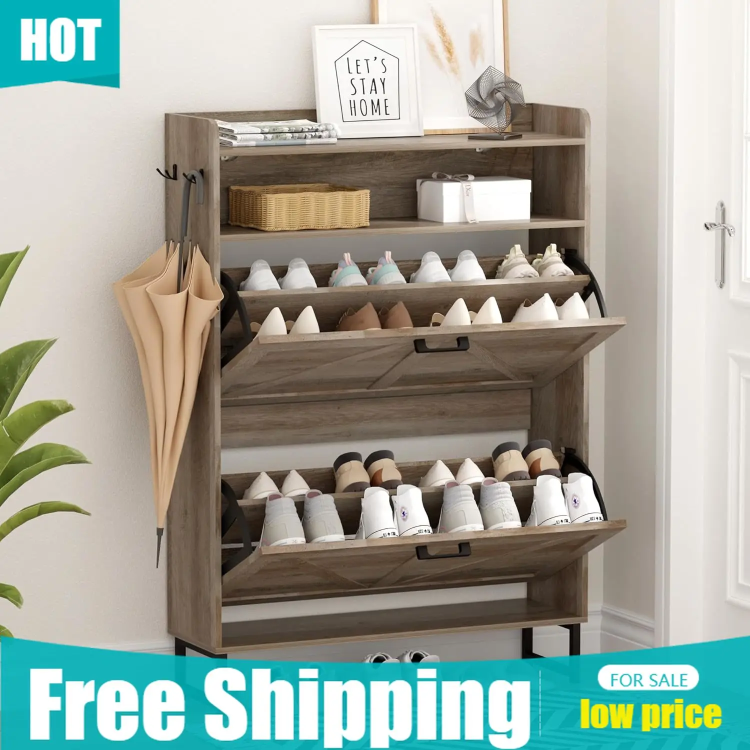 Shoe Cabinet with 2 Flip Drawe - огляд і ціна Shoe Rack Cabinet Narrow Entryway