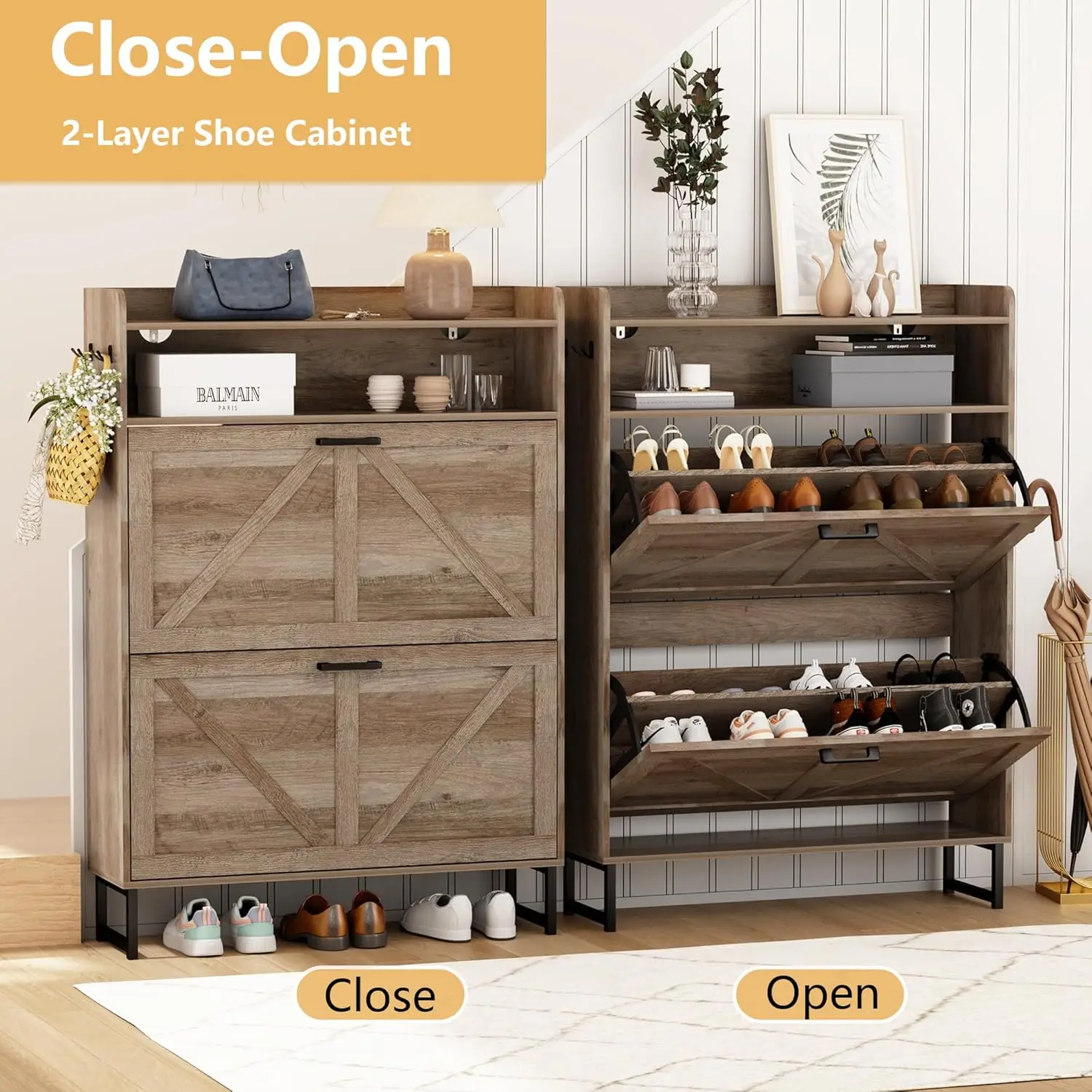 Shoe Cabinet with 2 Flip Drawe - огляд і ціна Shoe Rack Cabinet Narrow Entryway