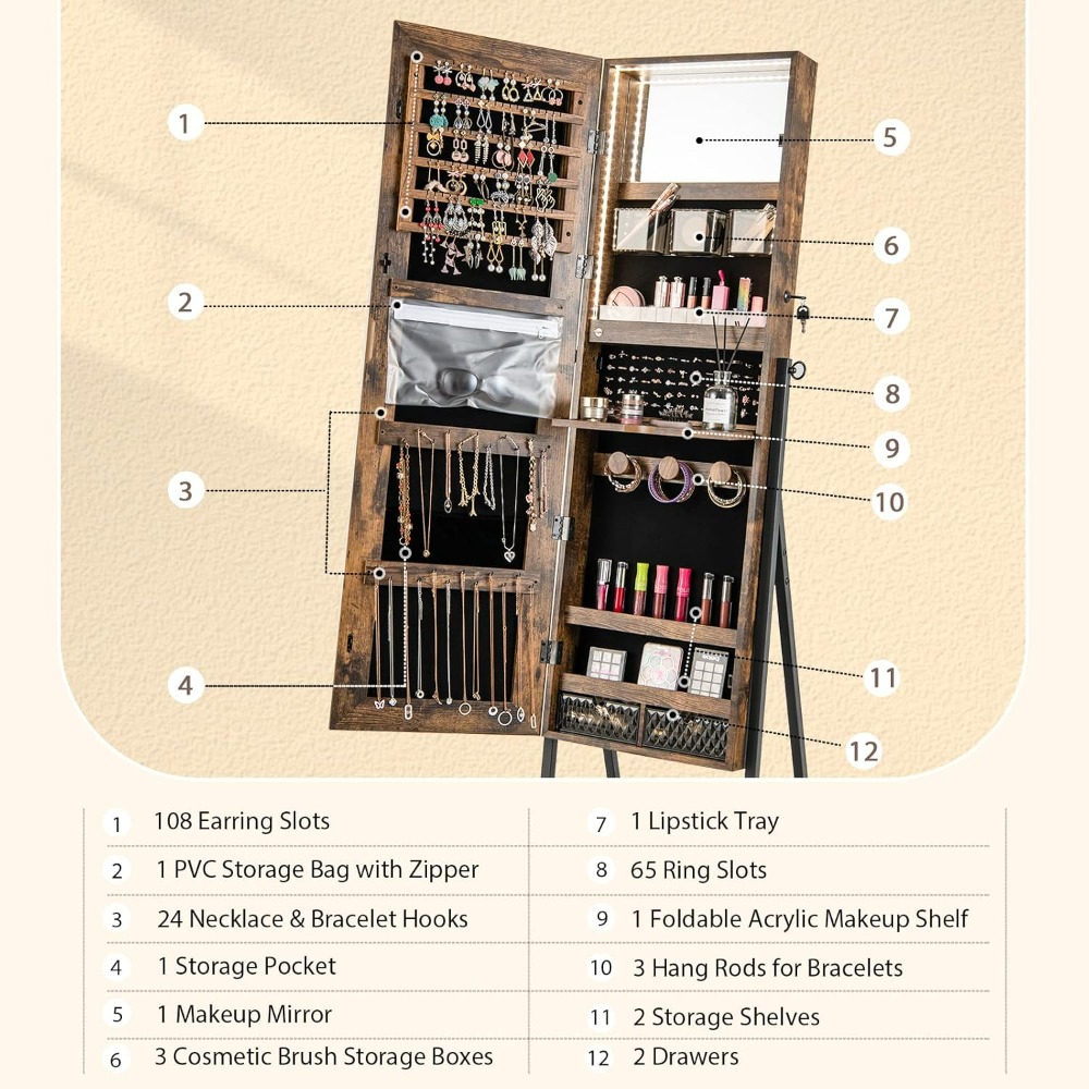 CHARMAID Standing Jewelry Armo - огляд і ціна Full Length Mirror Jewelry Armoire