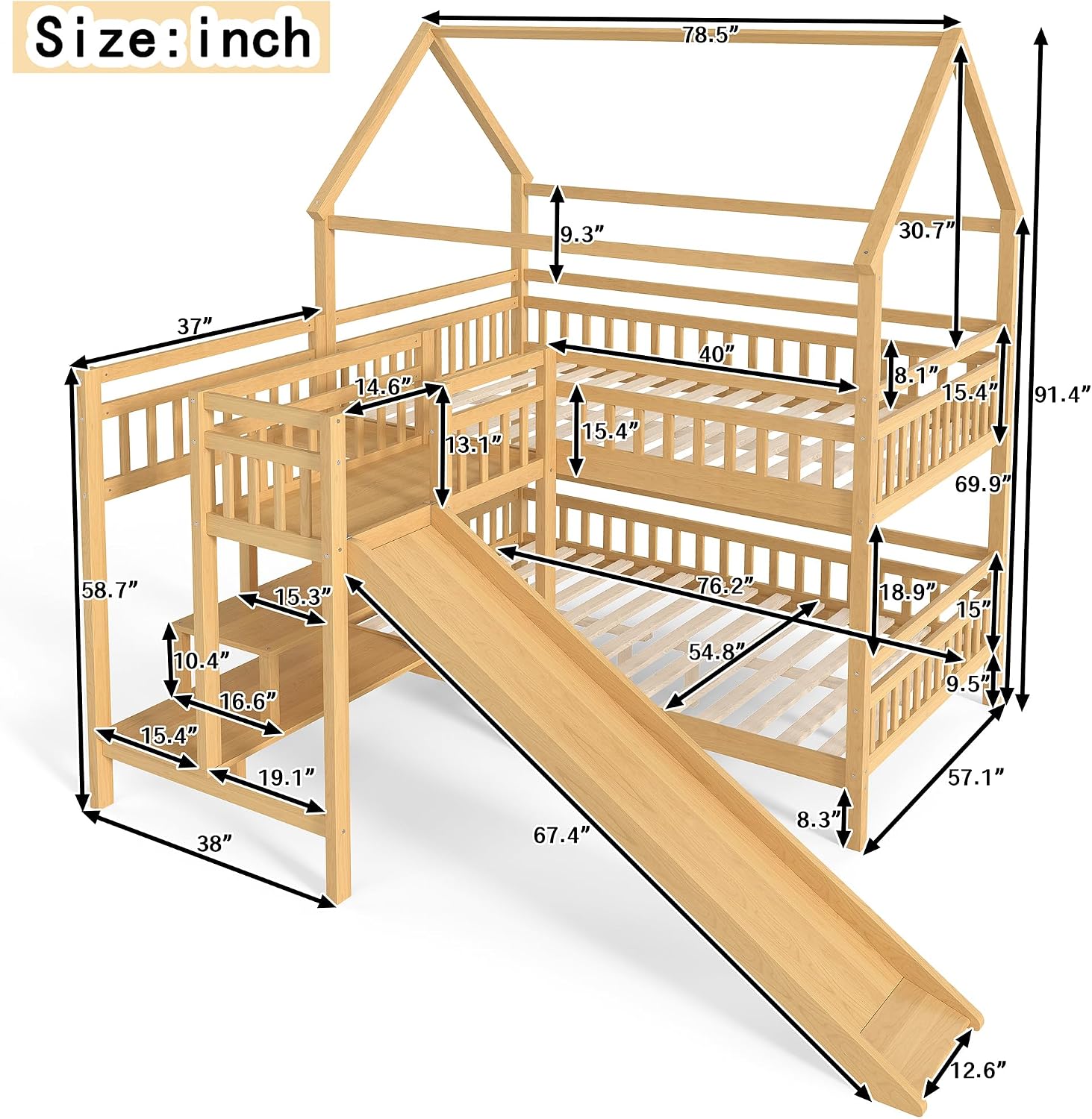 Full over Full Bunk Bed with P - огляд і ціна Bunk Bed With Stairs And Slide