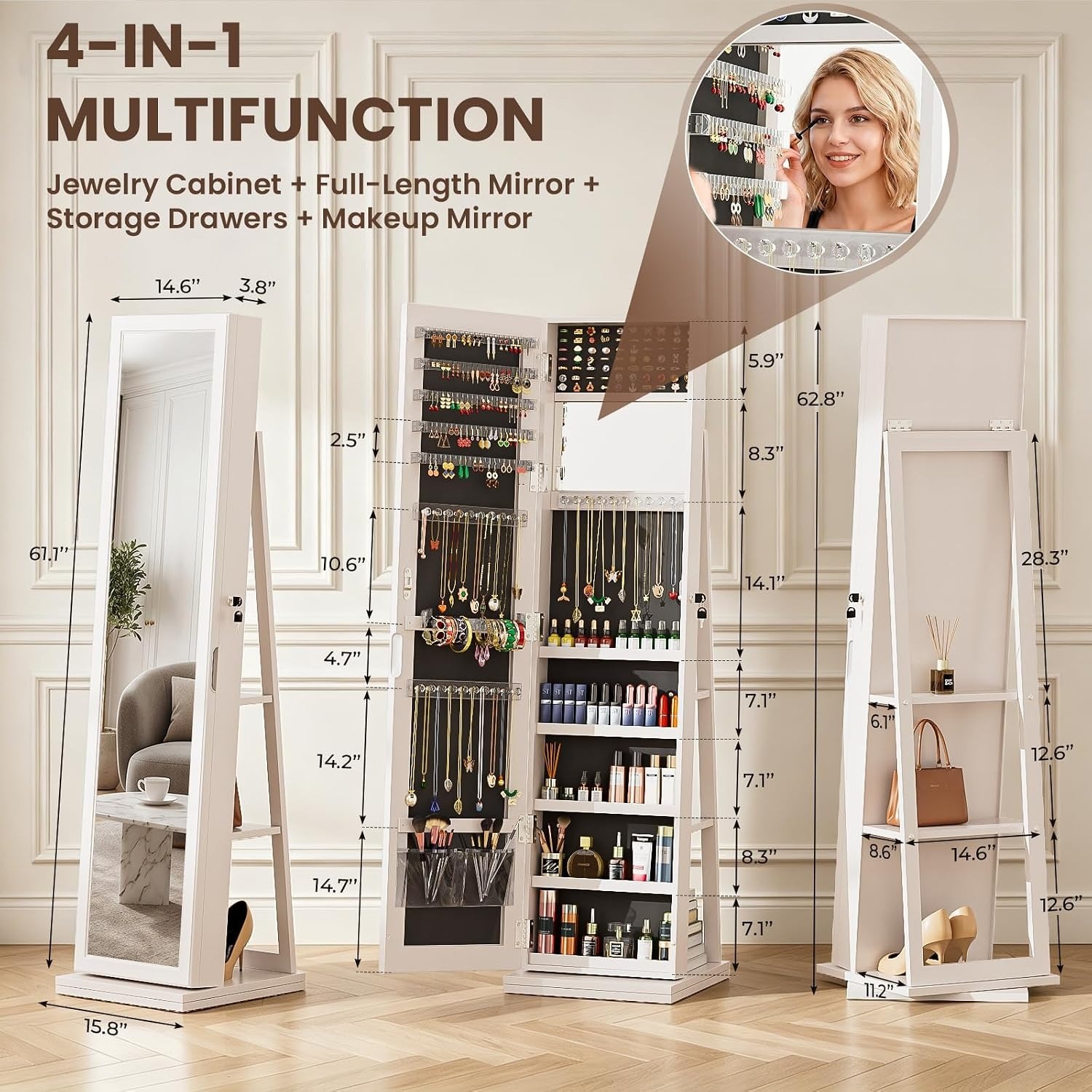 4-In-1 Jewelry Cabinet Jewelry - огляд і ціна Full Length Mirror Jewelry Armoire